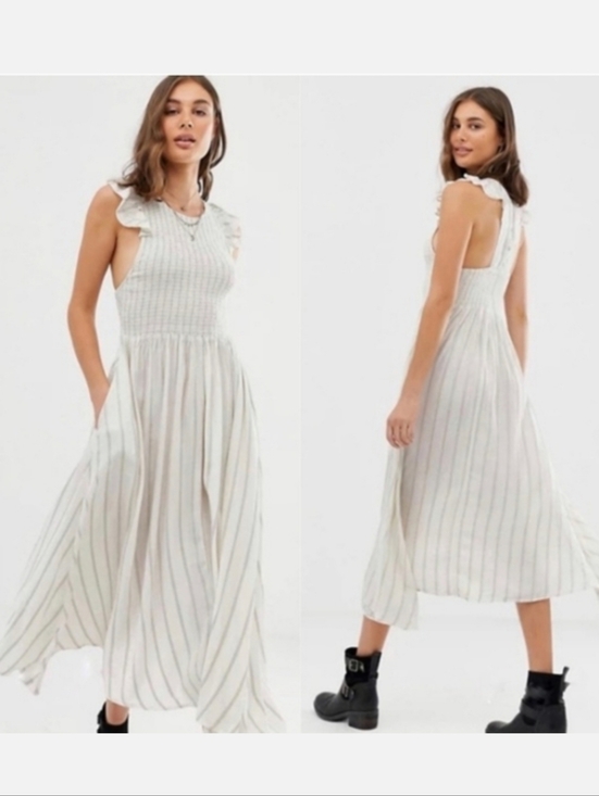 Free People Dresses & Skirts - Free People Chambray Butterflies Midi Dress in Ivory Stripped XS